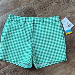 Green and White Gingham shorts, 100% polyester, cool play, perfect for golf